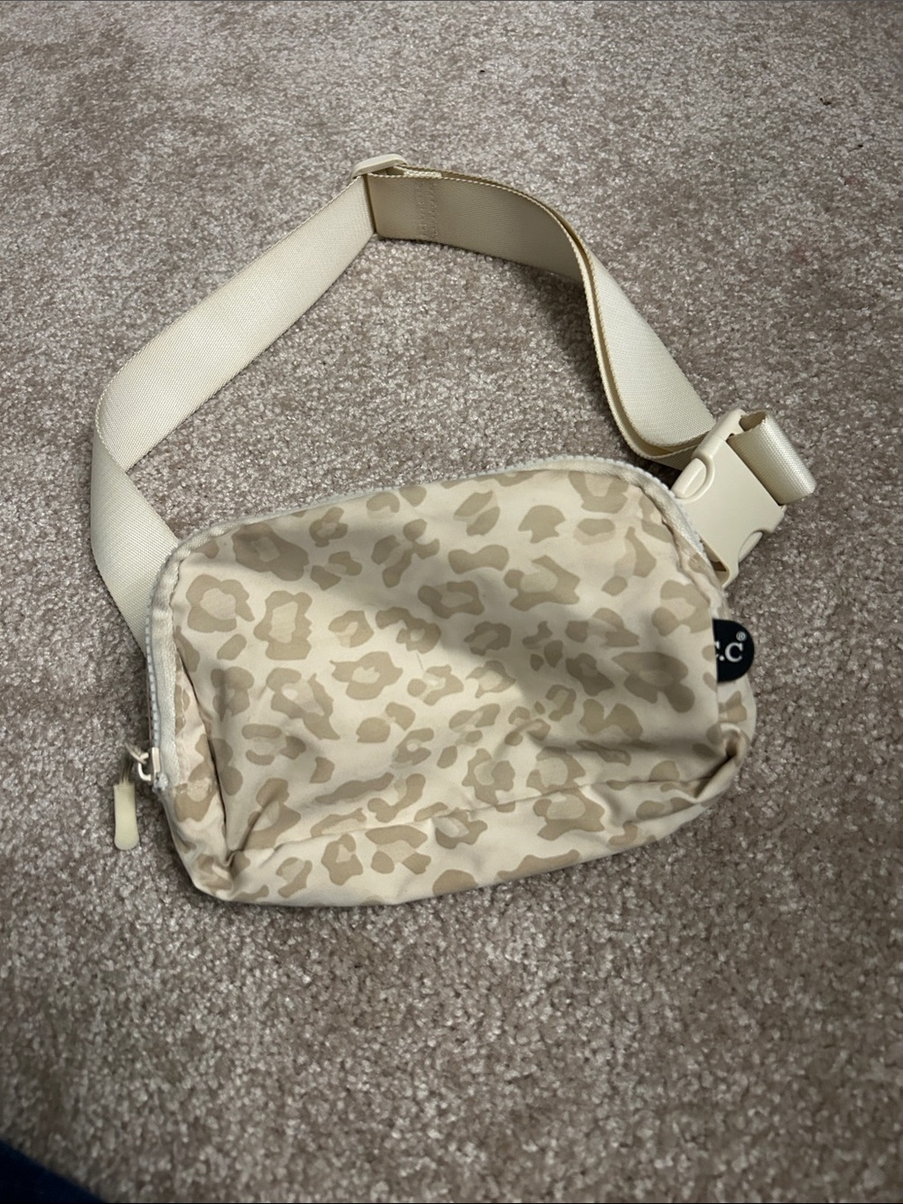 C.C Beige Cream Leopard Print Crossbody Waist Bag